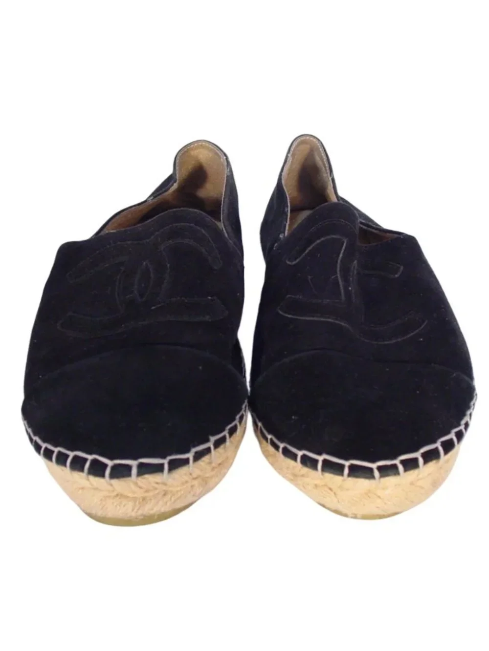 CHANEL CC Logo $975 Black Suede Espadrilles Loafers Flats 38/8 - Made in SPAIN - Picture 5 of 11